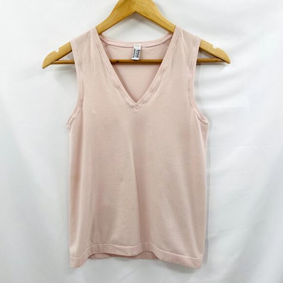 Wolford S Light Pink V neck Cotton Velvet Light Tank - Picture 2 of 6